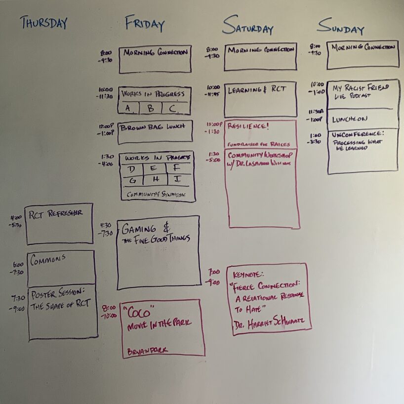 The schedule for our summit written on a white board